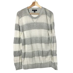 Banana Republic Gray & White Stripe Linen Crewneck Sweater M